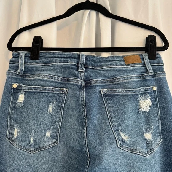 Judy Blue Straight Leg Jeans Rainbow Pocket High Rise Distressed 13/31 - Picture 7 of 9